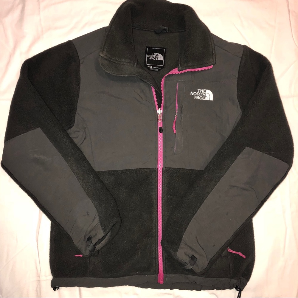 Grey and pink Fleece Denali NorthFace jacket